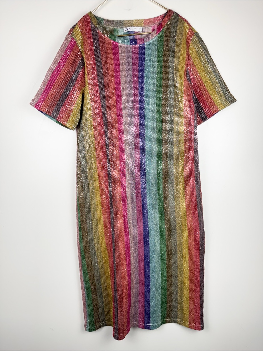 Zara Sz M Rainbow Stripe Sparkly Sequin Midi Dress Bloggers Fav Festival Disco - Picture 7 of 13